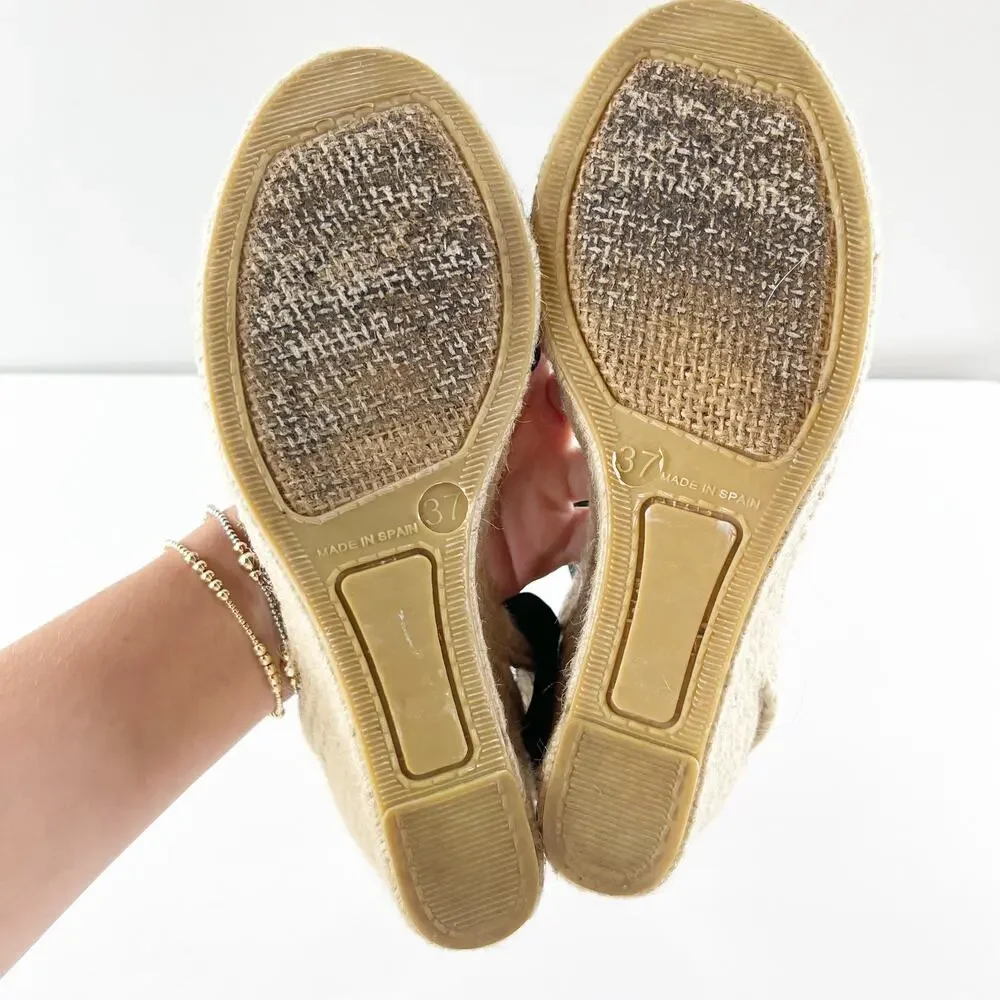 Dalson Leather Slip On Wedge Espadrilles Slingback Sandals Black 37 / US 6.5